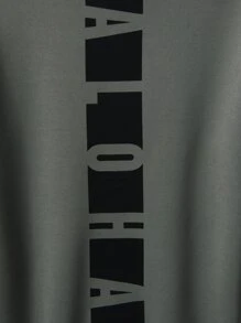 Manfinity Homme Men Letter Graphic Kangaroo Pocket Drawstring Hoodie - Dark Grey - View 3