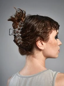 ROMWE Grunge Punk Star Decor Hair Claw For Daily Use For Girls Hairstyles Casual Party - Silver - View 4