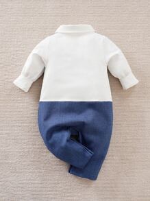 Yierying Baby Boy Colorblock Tie Patched Button 2 In 1 Jumpsuit