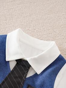 Yierying Baby Boy Colorblock Tie Patched Button 2 In 1 Jumpsuit