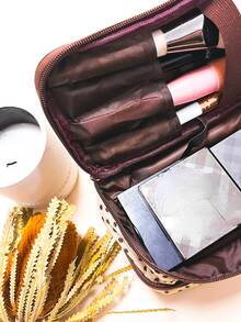 1pc Polka Dot Pattern Waterproof Makeup Bag - Beige - View 4