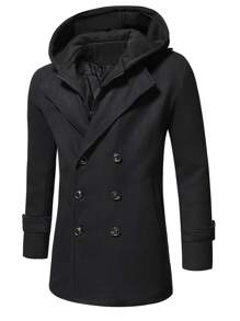 Manfinity Homme Áo choàng Nam Nút đôi màu trơn Giải trí - màu đen - Xem 1