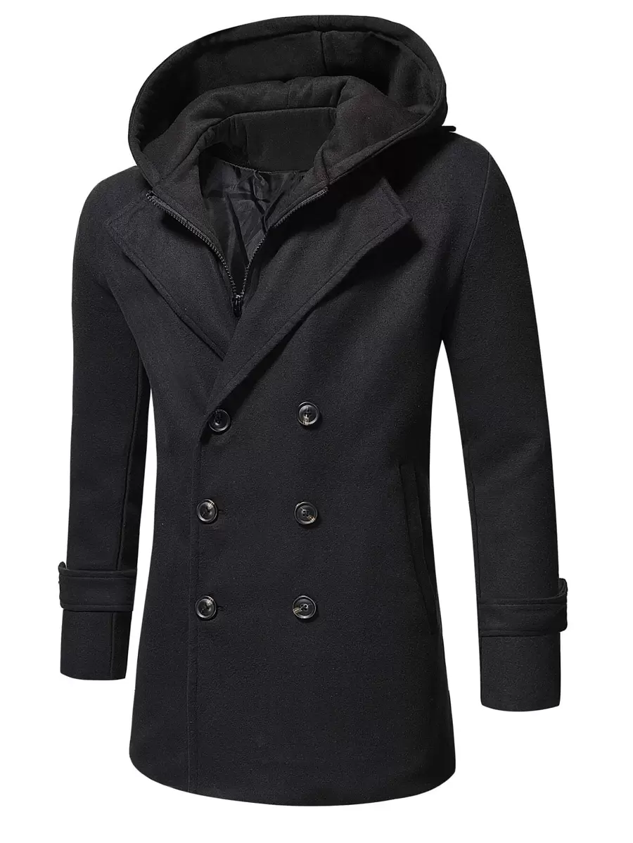 Manfinity Homme Áo choàng Nam Nút đôi màu trơn Giải trí - màu đen - Xem 1