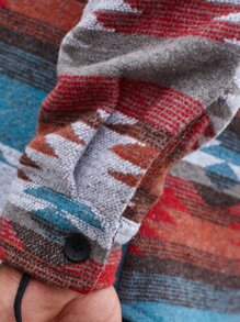 Manfinity Loose Fit Men's Geometric Pattern Patched Pocket Drop Shoulder Jacket - Multicolor - View 3