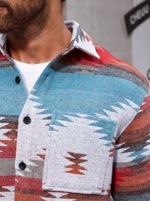 Manfinity Loose Fit Men's Geometric Pattern Patched Pocket Drop Shoulder Jacket - Multicolor - View 7