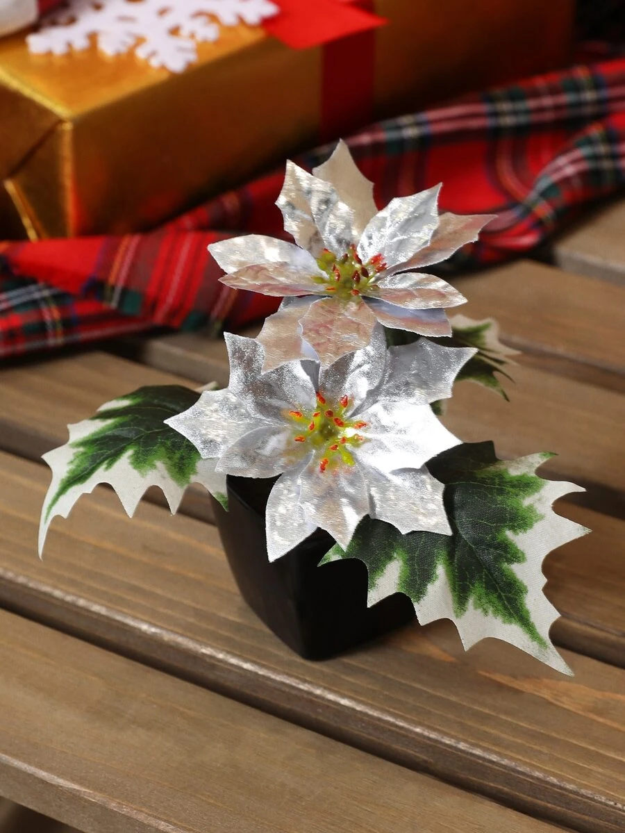 1 chậu hoa Giáng sinh nhân tạo - Đồ trang trí lễ hội Giáng sinh, Phụ kiện trang trí cảnh, Đồ trang trí nhà trong nhà - Nhiều màu - Xem 1