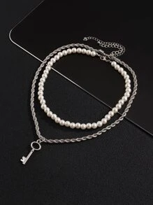 2 chiếc Vòng cổ Mặt dây chuyền Chìa khóa Đàn ông - Bạc - Xem 2