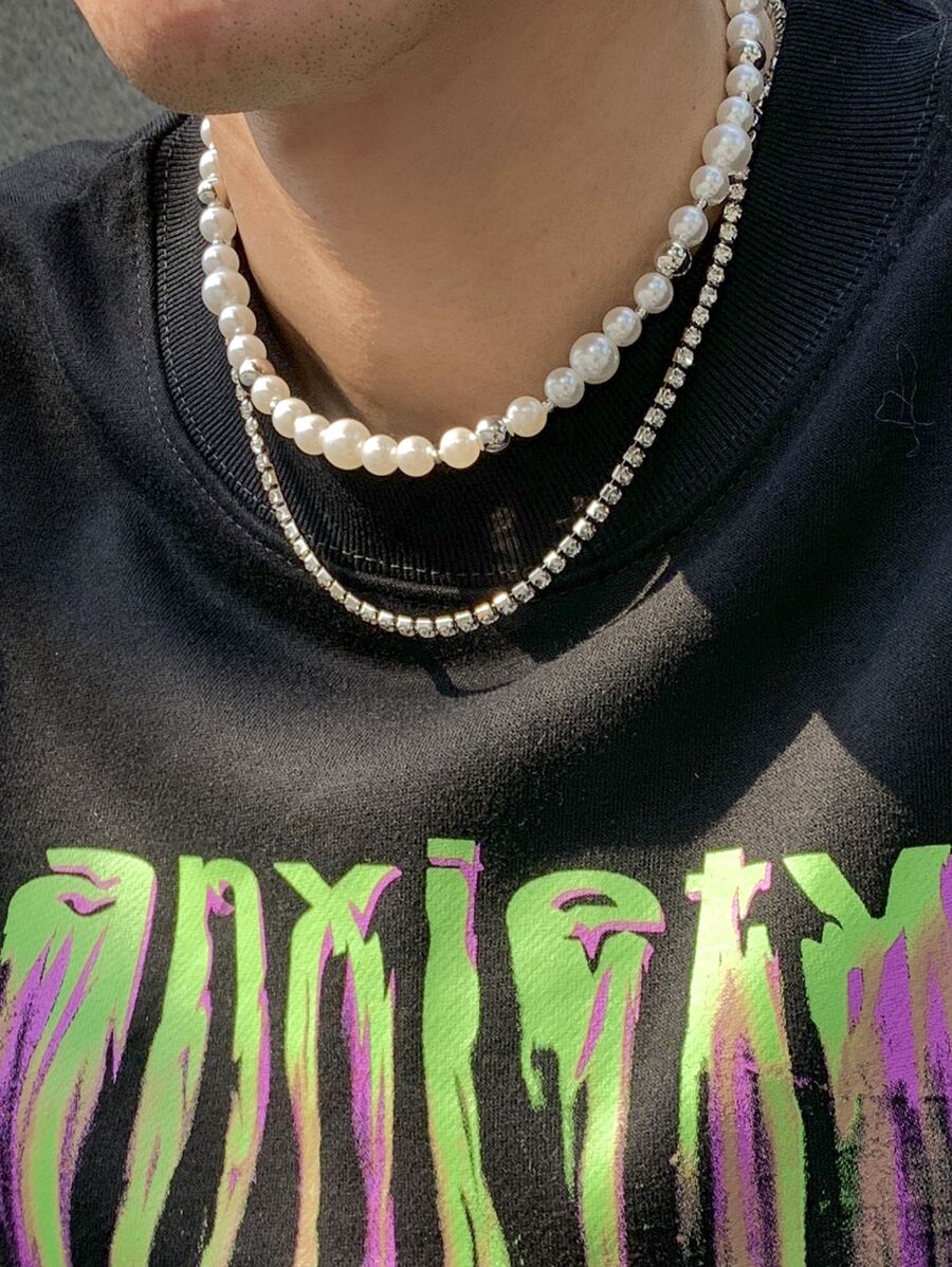 2 Miếng Nam Đồ trang trí Rhinestone & Faux Pearl  Dây chuyền - Nhiều màu - Xem 1