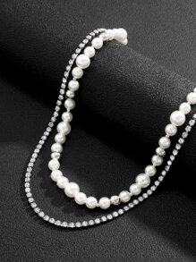 2 Miếng Nam Đồ trang trí Rhinestone & Faux Pearl  Dây chuyền - Nhiều màu - Xem 2