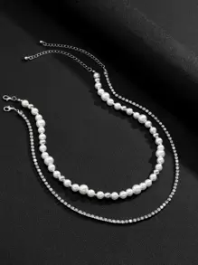 2 Miếng Nam Đồ trang trí Rhinestone & Faux Pearl  Dây chuyền - Nhiều màu - Xem 3