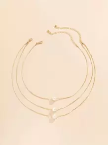 Collar De Dos Capas Con Decoración De Perlas Sintéticas - Amarillo Oro - Ver 5