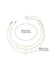 Collar De Dos Capas Con Decoración De Perlas Sintéticas - Amarillo Oro - Ver 7