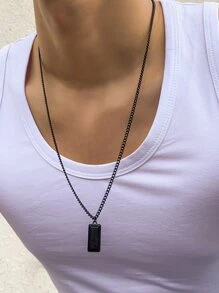 Fashionable and Popular Men Rectangle Pendant Necklace for Jewelry Gift and for a Stylish Look - Black - View 4