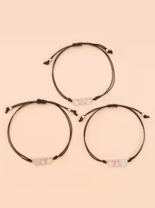 3pcs Heart Decor Bracelet Valentines - Black - View 2