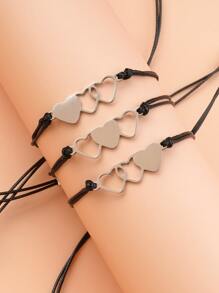 3pcs Heart Decor Bracelet Valentines - Black - View 3
