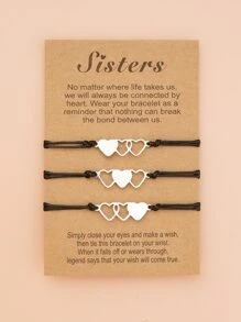 3pcs Heart Decor Bracelet Valentines - Black - View 4