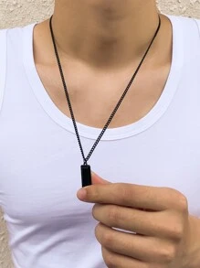 Fashionable and Popular Men Rectangle Pendant Necklace for Jewelry Gift and for a Stylish Look - Black - View 6