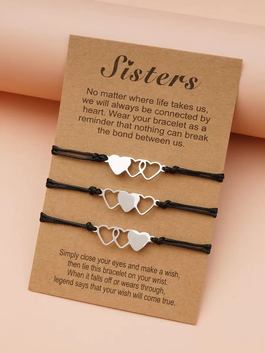 3pcs Heart Decor Bracelet Valentines - Black - View 1