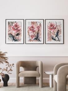 3pcs Artistic Pink Rose Canvas Paintings Without Frame - Multicolor - View 5