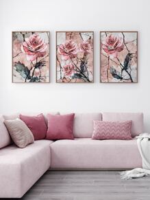 3pcs Artistic Pink Rose Canvas Paintings Without Frame - Multicolor - View 7