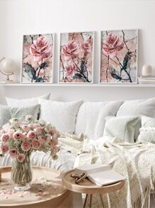 3pcs Artistic Pink Rose Canvas Paintings Without Frame - Multicolor - View 8