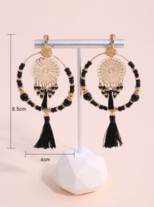 Bead Tassel Drop Clip On Earrings - Multicolor - View 4