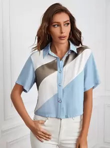 SHEIN Unity 前紐扣撞色襯衫 - 彩色 - 查看 3