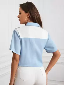 SHEIN Unity 前紐扣撞色襯衫 - 彩色 - 查看 2