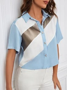 SHEIN Unity 前紐扣撞色襯衫 - 彩色 - 查看 1