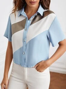 SHEIN Unity 前紐扣撞色襯衫 - 彩色 - 查看 4