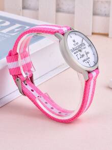 1pc Kids Letter Graphic Round Pointer Quartz Watch & 1pc Necklace - Multicolor - View 5