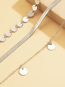 3pcs Disc Charm Necklace - Silver - View 4