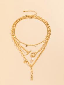 3 chiếc Faux Pearl & Disc Charm Vòng cổ - Vàng - Xem 2