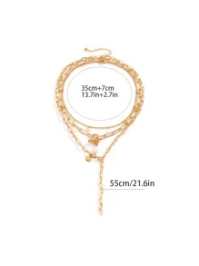 3 chiếc Faux Pearl & Disc Charm Vòng cổ - Vàng - Xem 3