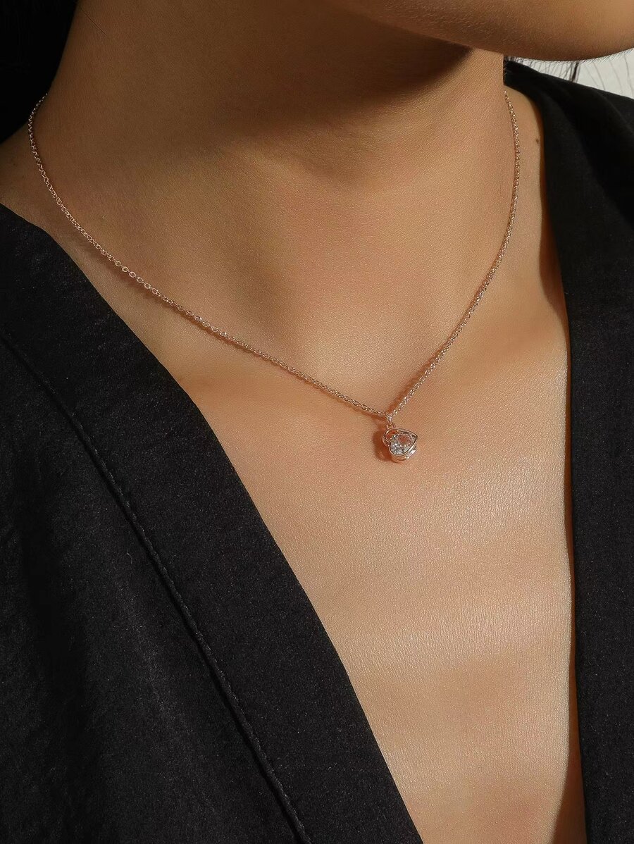 Vòng cổ trái tim trang trí bằng đá khối Zirconia cho món quà ngày của mẹ - Hoa hồng vàng - Xem 1