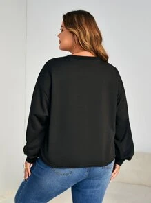 SHEIN SXY Plus Chain Detail Drop Shoulder Sweatshirt - Black - View 3