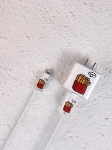 3入組薯條圖案數據線保護頭和充電頭套套裝 - 彩色 - 查看 3