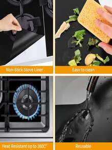 3入組/套聚四氟乙烯燃氣灶保護墊極簡主義黑色灶具蓋燃氣灶灶台燃燒器蓋 - 黑色 - 查看 3