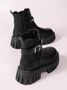 Chuỗi & Đồ trang trí khóa Hình phẳng Giày ống Chelsea , Đen Cô gái Goth hiện đại Của phụ nữ Giày ống thời trang Với Kim loại Trang trí chuỗi - màu đen - Xem 5