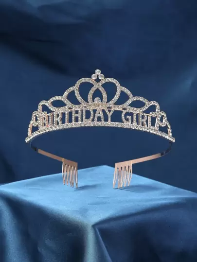 1pc Happy Birthday Letter Alloy Decor With Comb Birthday Crown