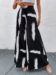 Breezaya 圖案印花闊腿褲 - 黑與白 - 查看 4