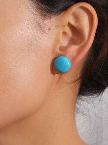 綠松石色圓形耳釘 - 綠色 - 查看 1