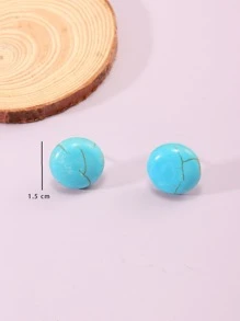 綠松石色圓形耳釘 - 綠色 - 查看 3