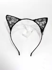 Cute 1pc Black Lace Panel Cat Ear Decor Costume Headband - View 1