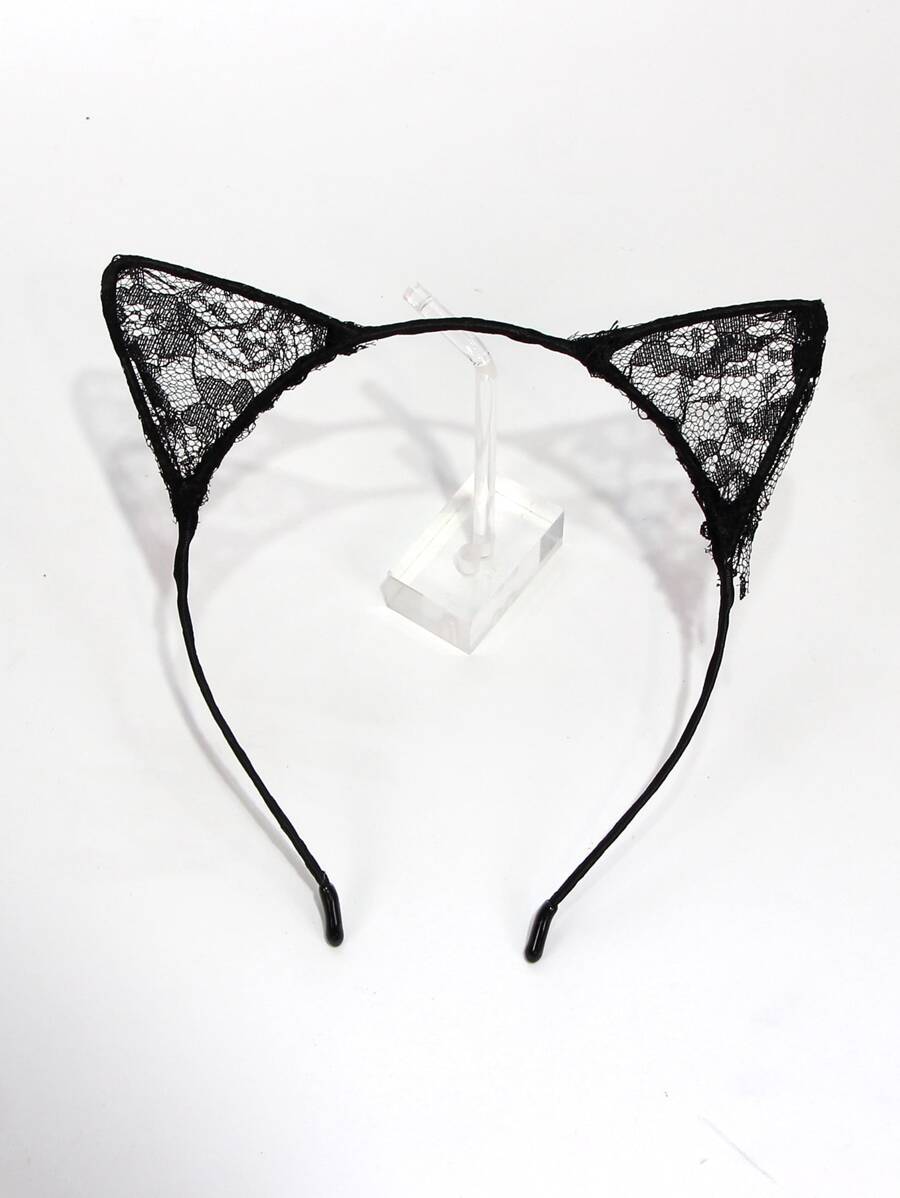 Cute 1pc Black Lace Panel Cat Ear Decor Costume Headband - View 1