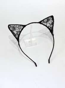 Cute 1pc Black Lace Panel Cat Ear Decor Costume Headband - View 2