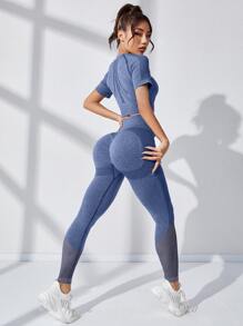 Yoga Basic 2pcs Seamless High Stretch Yoga Set Tracksuit Gym Set Hollow Out Raglan Sleeve Top Tummy Control Sports Leggings