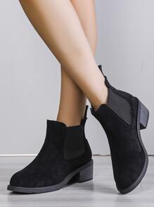 Minimalist Slip-On Faux Suede Chelsea Boots - Black - View 1