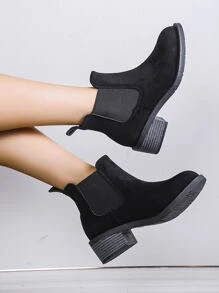 Minimalist Slip-On Faux Suede Chelsea Boots - Black - View 2