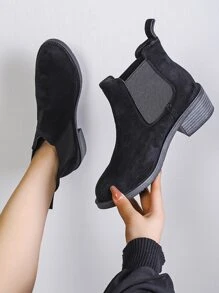 Minimalist Slip-On Faux Suede Chelsea Boots - Black - View 4